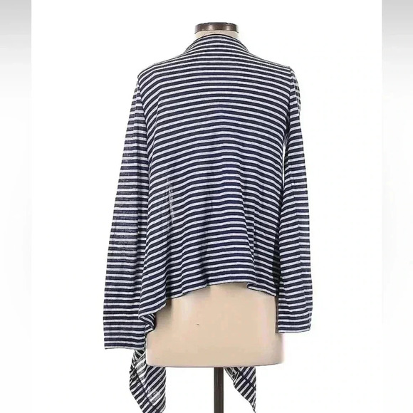 J. Crew Navy White Stripe Preppy Career Open Front Waterfall Cardigan Size Small - Picture 3 of 4